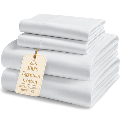 LANE LINEN 100% Egyptian Cotton Sheets King Size Silky Sateen Weave - White