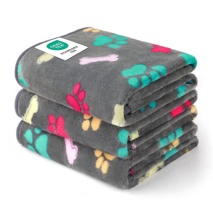 Luciphia 1 Pack 3 Blankets Fluffy Premium Fleece Pet Blanket Flannel Paw Printed Throw for Dog Cat(Small 23x16'', Grey/Brown/Blue)