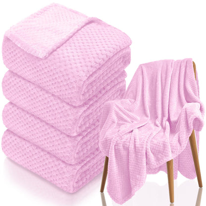 4 Pack Fleece Throw Blankets 50x60 Inches - 270 GSM Ultra Soft Plush Flannel for Bed Couch Sofa, Lightweight Warm 3D Waffle Texture, No Shedding No Pilling All Season Throw (Gray)