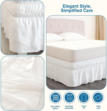 Queen Bed Skirt with Elastic Strap, Ruffle Bed Skirting Queen Size 16" Drop