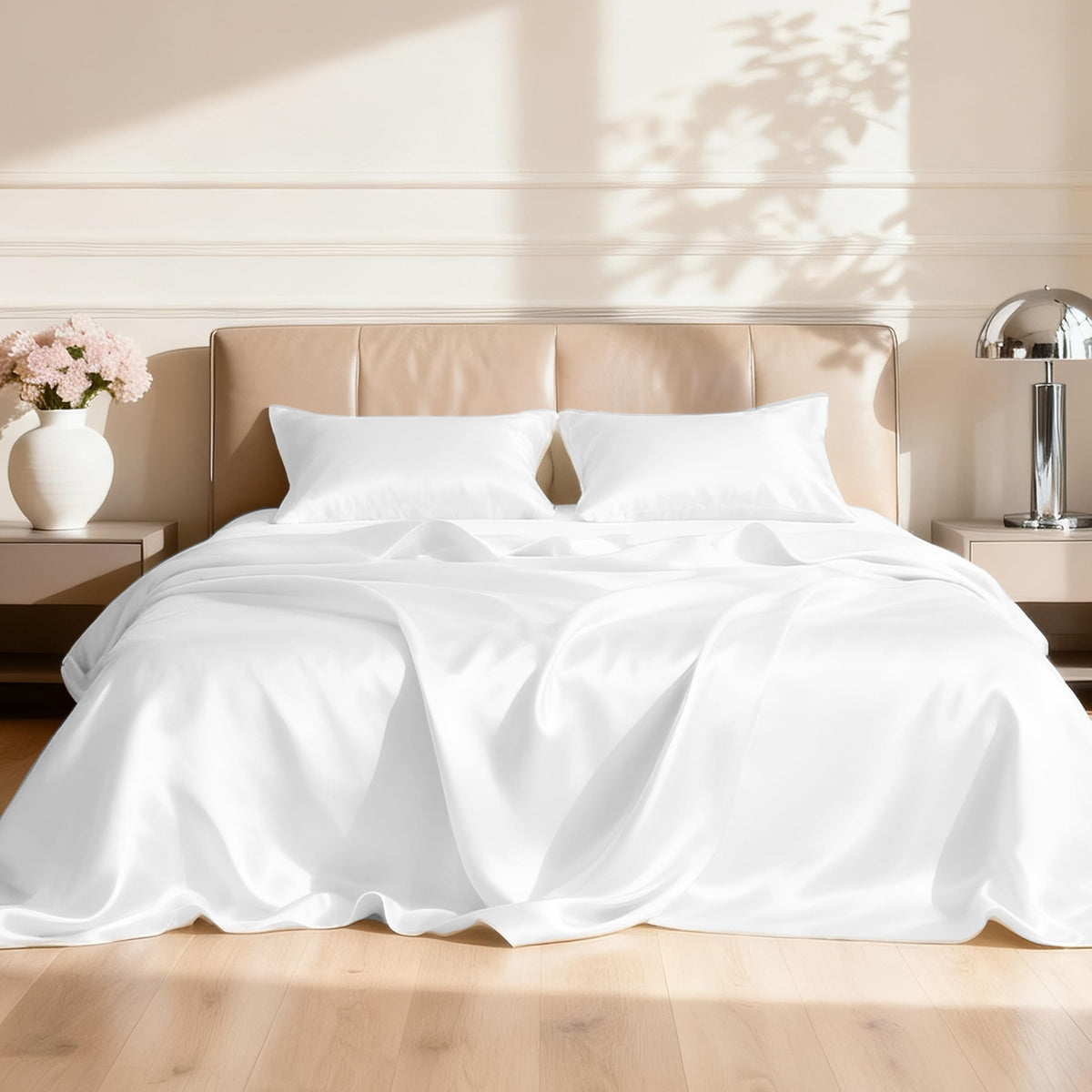 Love's cabin Satin Queen Sheets Set, 4 Pieces, Pink, 15" Deep Pocket