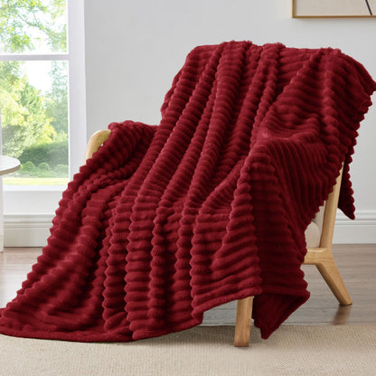 BEDELITE Ribbed Fleece Throw Blanket for Couch, Cream, 50"x60"