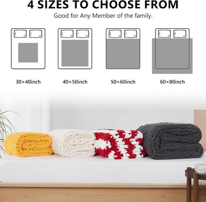 L'AGRATY Chunky Knit Throw Blanket for Couch, 50'' x 60'' Knit Throw, Ivory
