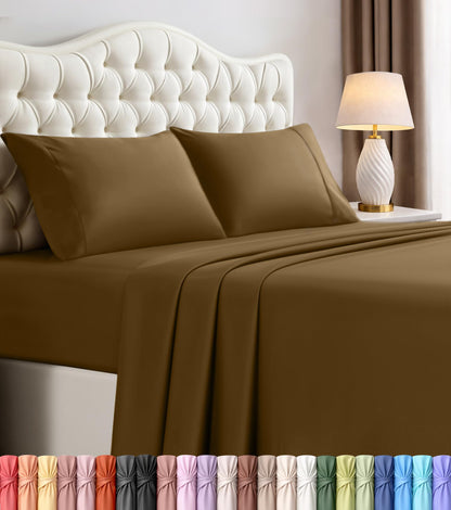 Queen Sheets Set, 4 Pieces 16" Deep Pocket Hotel Luxury Bed Sheets, Grey
