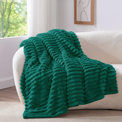 BEDELITE Ribbed Fleece Throw Blanket for Couch, Cream, 50"x60"