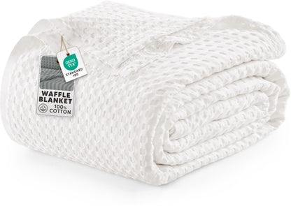 Utopia Bedding 100% Cotton Waffle Blanket Queen Size White, 90x90 Inch