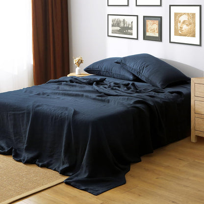 S VICTORY SYMBOL 100% Organic Linen Flat Sheet 1 Piece-Stone Washed French Flax Twin Size Bedding,Soft Flat Top Sheet Breathable(66"x96",Creamy White)