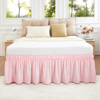 White Twin XL College Dorm Bed Skirt 32" Drop, Elastic Wrap Dust Ruffle