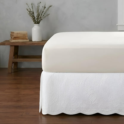 Greenland Home Paisley Quilted 100% Cotton Bed Skirt, White, Queen