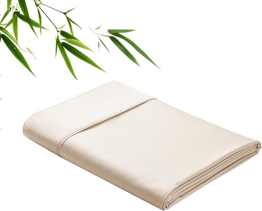 Bamboo Viscose Flat Sheets Only, 400 Thread Count Sateen Weave Twin Size Flat Sheet Only, Luxury Soft Cooling for Hot Sleepers, Silky Breathable (Beige, Twin)