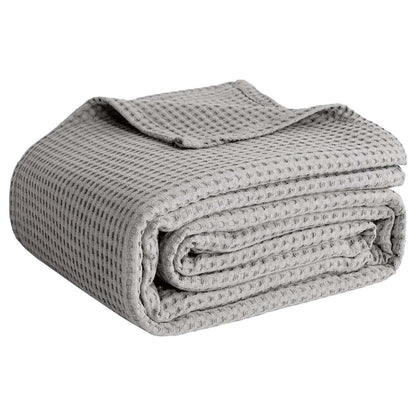 100% Cotton Blankets for Bed - Waffle Weave Blankets for Summer, Lightweight and Breathable Soft Woven Blanket for Spring (Dark Grey, Queen (90" x 90"))