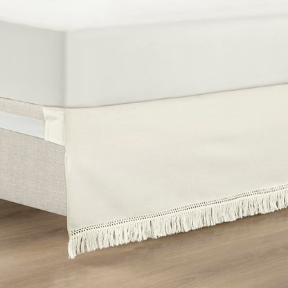 Lush Decor Boho Fringe 15-Inch Tailored Drop Easy Fit Bed Skirt King Size Single 78" W x 80" L +15" Neutral - King Bed Skirt - Wrap Around Bed Skirt