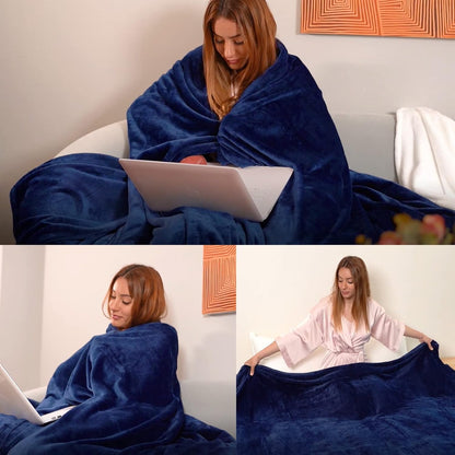 Fleece Plush Throw Blanket Navy Blue 50"x60"for Couch Fuzzy Cozy Flannel