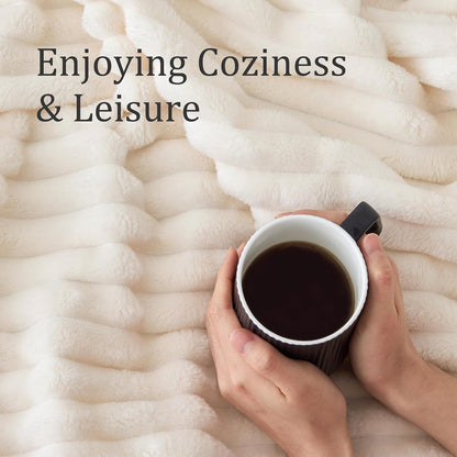 BEDELITE Ribbed Fleece Throw Blanket for Couch, Cream, 50"x60"