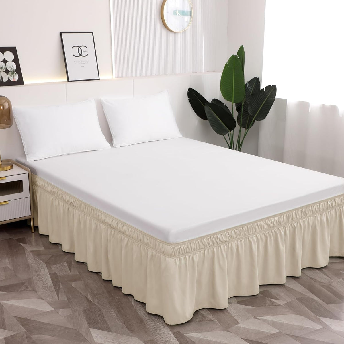 Toodou Easy to Install Wrap Around Bed Skirt Three Fabric Sides Elastic Dust Ruffled 16 Inch Tailored Drop, Fade Resistant-Black, Twin/Twin XL