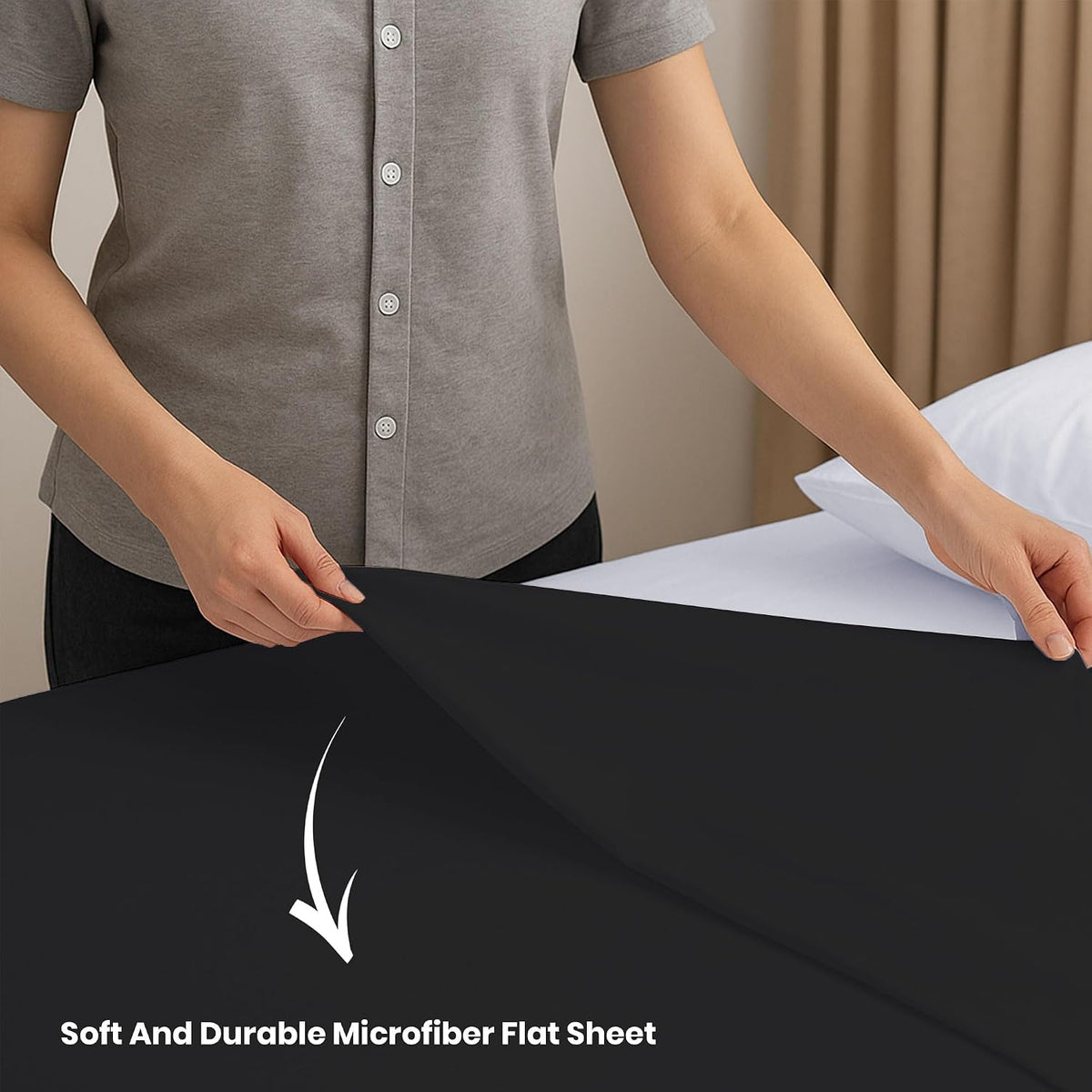 GOLD TEXTILES Queen Flat Sheet 6 Pack – Brushed Microfiber Top Sheets for Home, Hotel & Hospitality – Soft, Durable & Shrink-Resistant Flat Sheets, Easy-Care Bedding (6, Black, Queen)