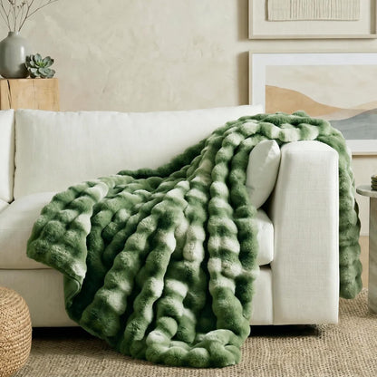 Cozy Bliss Faux Fur Throw Blanket for Couch, Fuzzy Soft Plush Thick Bubble Blanket for Sofa Bedroom Living Room, 50 * 60 Inches Tie-dye Taupe