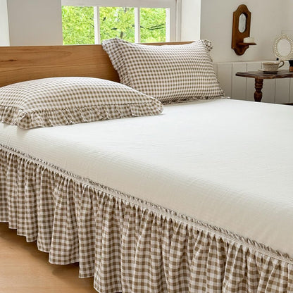 NSNLGSGC Green Gingham Wrap Around Ruffled Bed Skirt, Queen, 15 Inch Drop