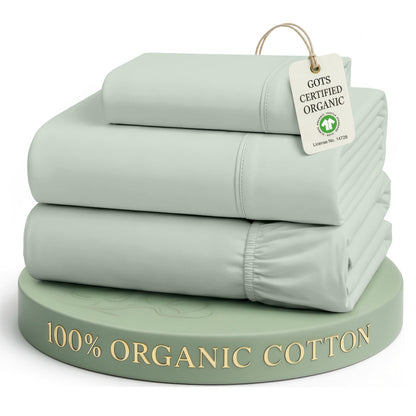 LANE LINEN Queen Sheets 100% Organic Cotton 4pc Percale Cooling - White