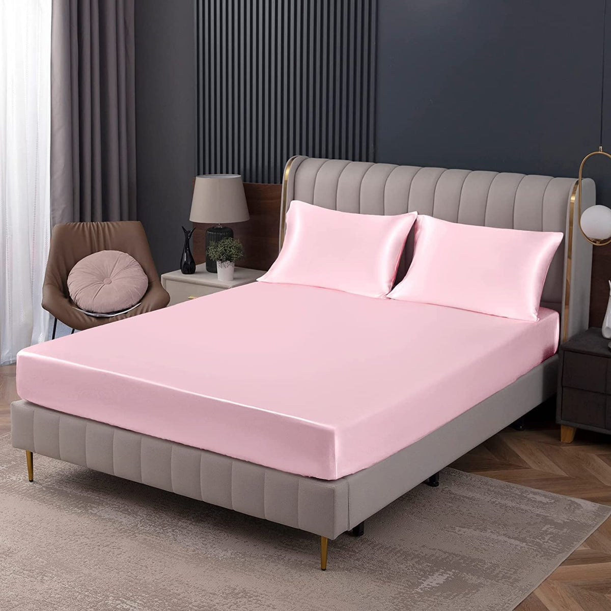 Homiest Black Satin Flat Sheet, Full Silky Bed Top Sheet Only