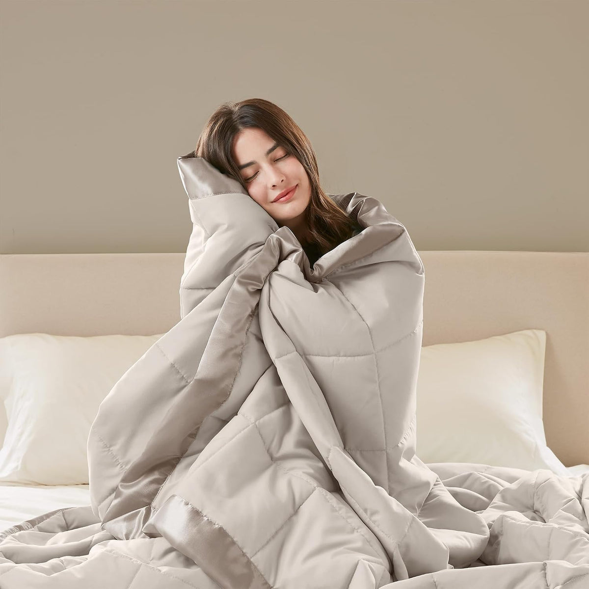 Madison Park Down Alternative Queen Blanket for Bed, Satin Trim, Grey