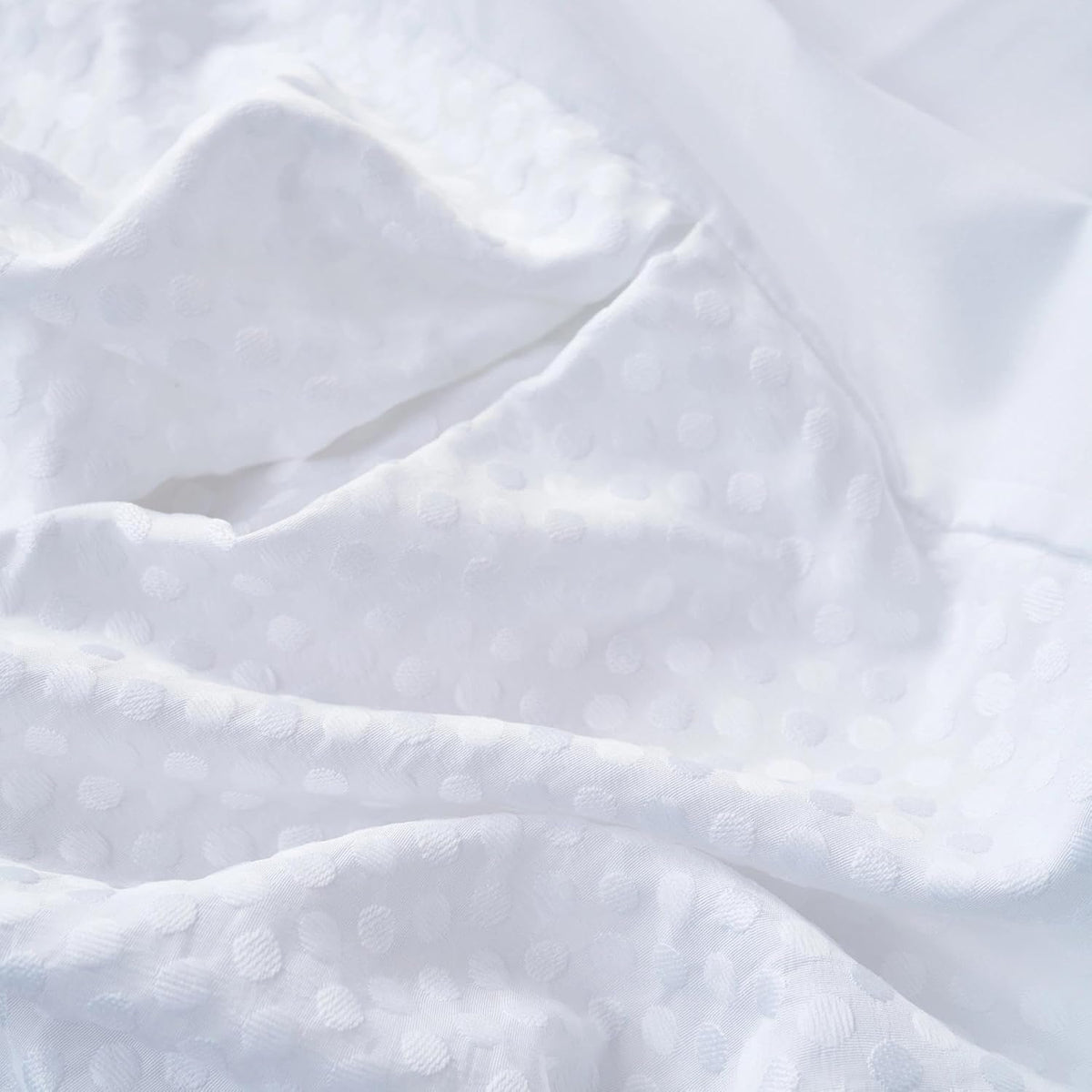 Queen Bed Skirt, White Dotted Jacquard Pleated Bed Skirt, 14 Inch Drop