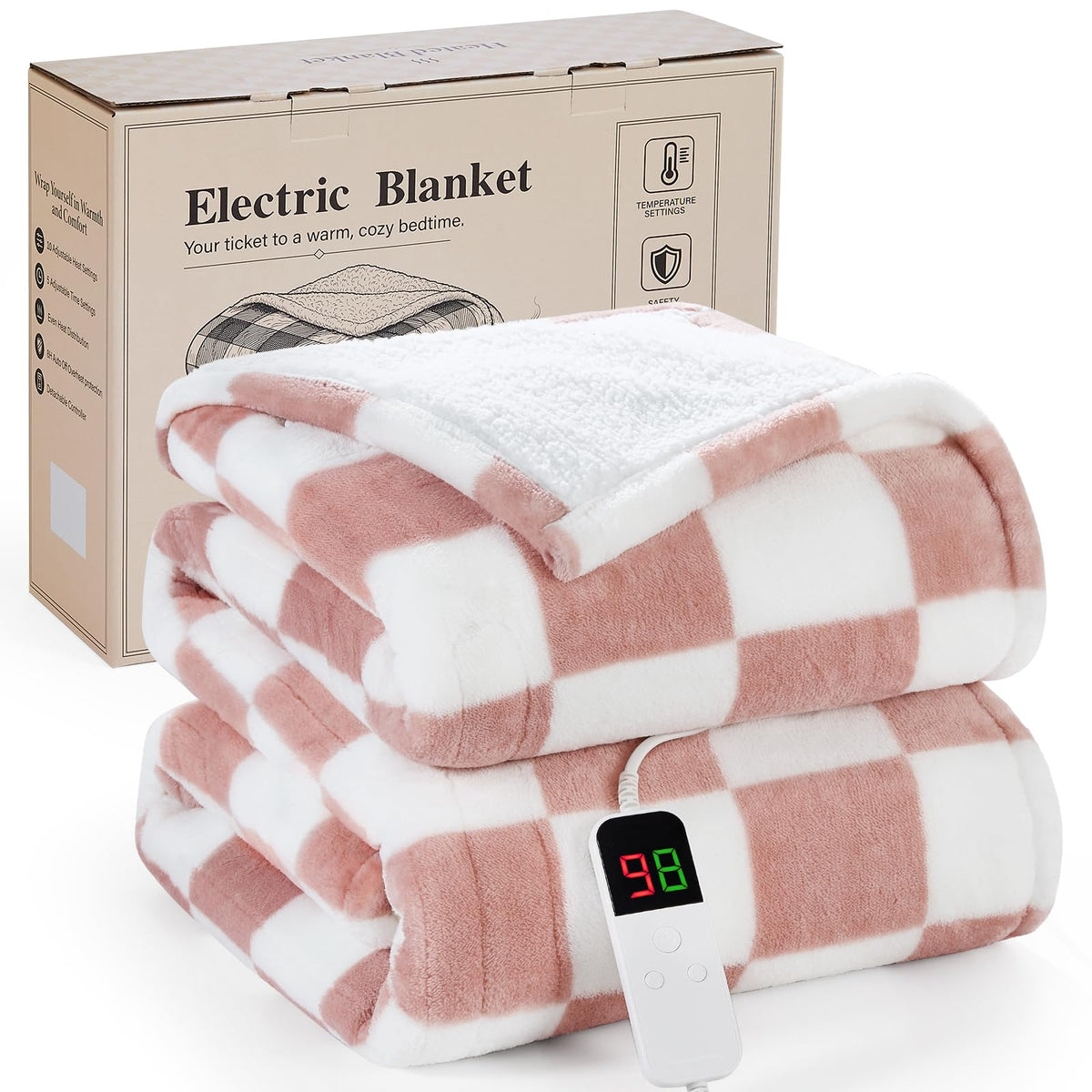 Pink Heated Blanket Electric Throw 50"X60", Heating Blanket Throw