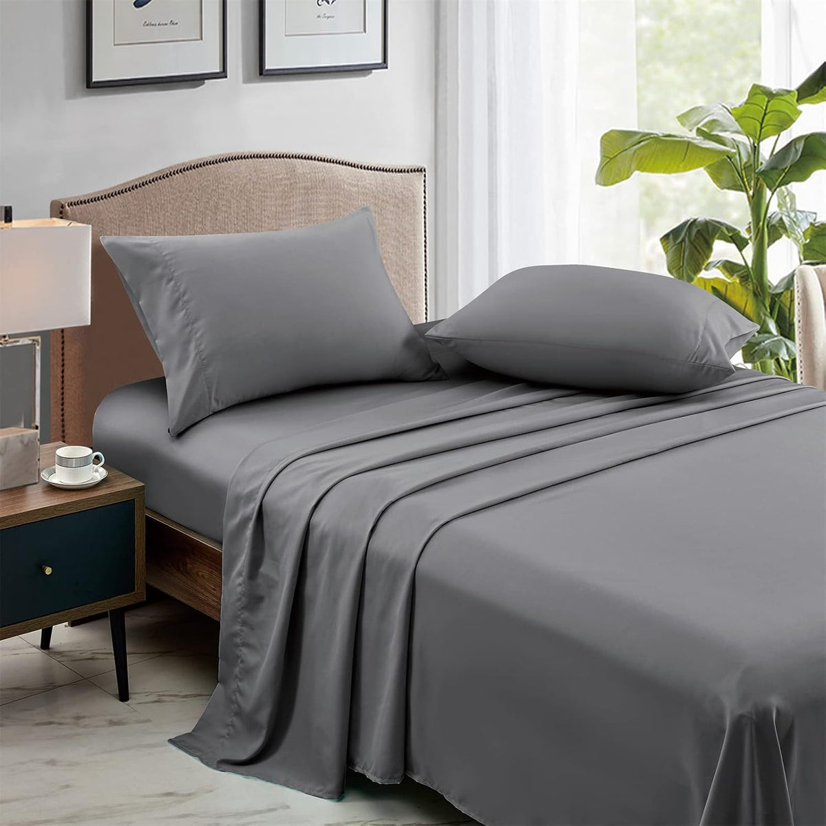 FreshCulture Full Flat Sheets Only, Pack of 6, Soft Microfiber Bedding Sheets for Home, Salons, Hotels, Bulk Flat Sheets Only Full Size (Dark Grey)