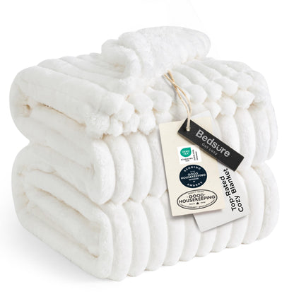 Bedsure GentleSoft White Throw Blanket for Couch - Halloween Fall Decorations for Home Living Room Decor, Cozy Fleece Fall Blanket for Sofa, Birthday Gifts for Women Mom Her, Off White, 50x60 Inches