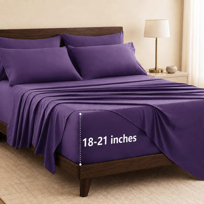 CozyLux King Size Sheets Set 6-Piece, 21-Inch Deep Pocket, Soft Feel