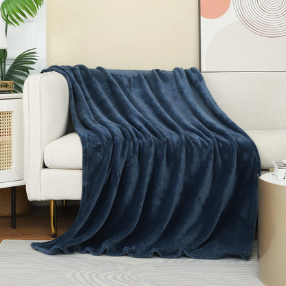 Fleece Plush Throw Blanket Navy Blue 50"x60"for Couch Fuzzy Cozy Flannel
