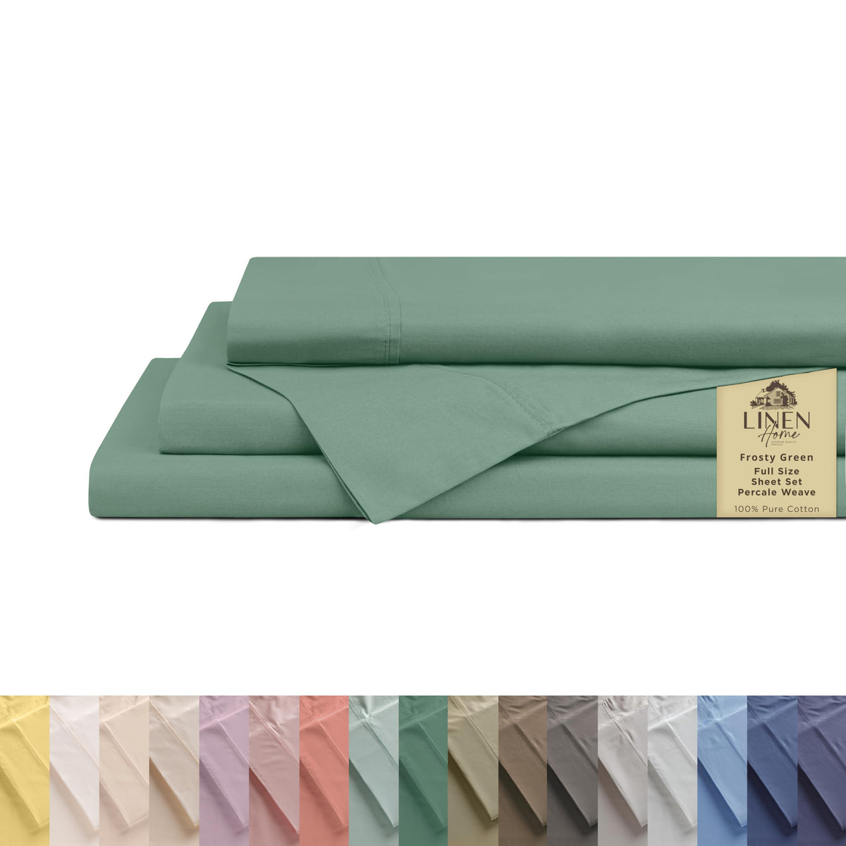 Linen Home 100% Cotton Percale Sheets Queen Size 4 Pc Cooling Set - White