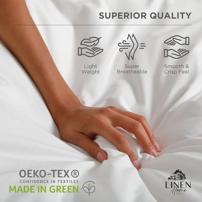 Linen Home Queen Size Flat Sheet Only 100% Cotton Percale, White