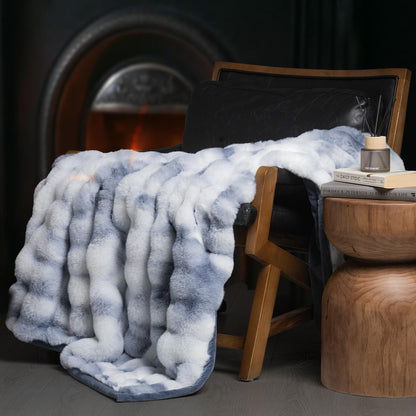 EverGrace Faux Rabbit Fur Bubble Throw Blanket, 60"x80", Ivory White