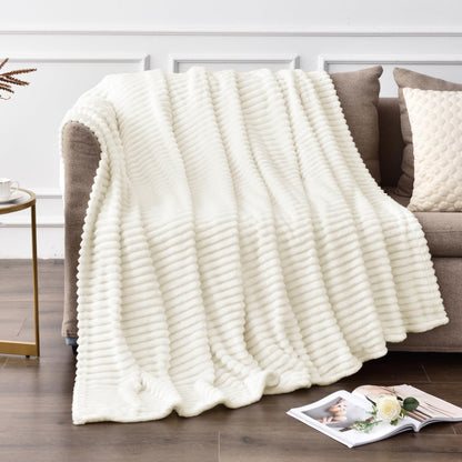BEDELITE 3D Ribbed Jacquard Pink Fleece Throw Blanket for Couch, 50x60 Inch