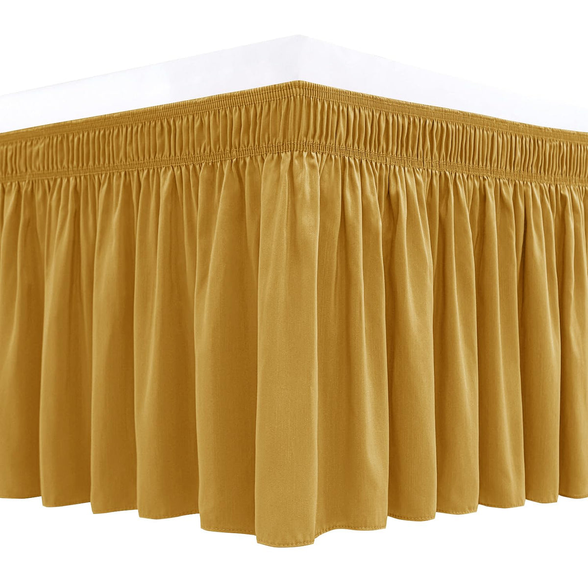 Wrap Around Queen Size Bed Skirt 15" Drop-Elastic Dust Ruffle Light Camel