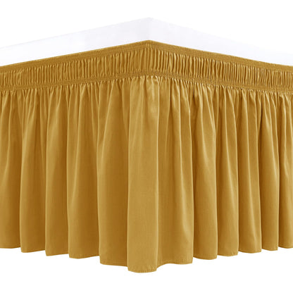 Wrap Around Queen Size Bed Skirt 15" Drop-Elastic Dust Ruffle Light Camel