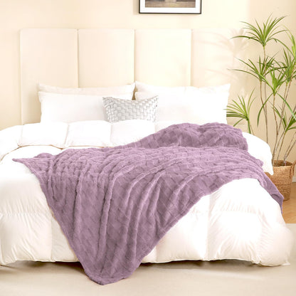 Deep Purple Fleece Throw Blanket 50”×60”Checkered Design for Couch