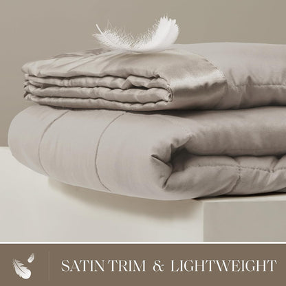 Madison Park Down Alternative Queen Blanket for Bed, Satin Trim, Grey