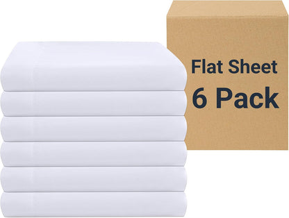 ZPECC Twin Flat Sheets Only White 6 Pack, Color-Coded Hem Threads