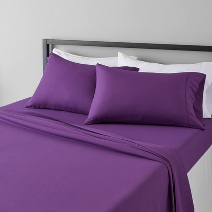 Amazon Basics Lightweight Breathable Wrinkle-Free Brushed Microfiber 3-Piece Bed Sheet Set with 14-Inch Deep Pockets, Twin, Bright White, Solid