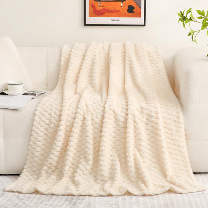 Puncuntex Burnt Orange Throw Blanket 50"×60" Fuzzy 3D Jacquard Decorative