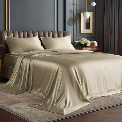 BEDELITE Satin Sheets Queen Size Bed Set, Black, 4 Pieces