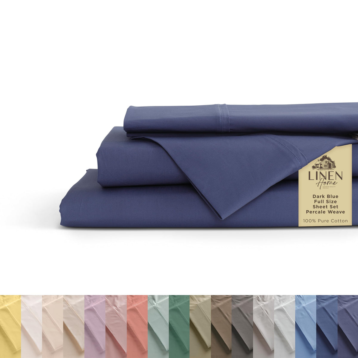 Linen Home 100% Cotton Percale Sheets Queen Size 4 Pc Cooling Set - White