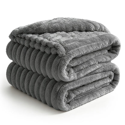 BEDELITE Ribbed Fleece Throw Blanket for Couch, Cream, 50"x60"
