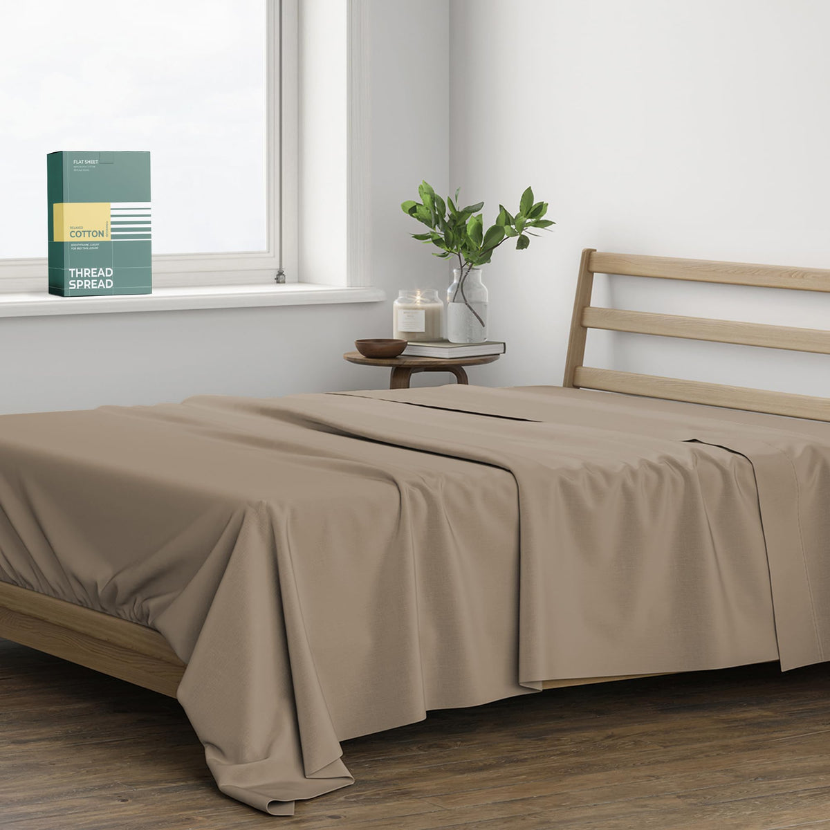 THREAD SPREAD 100% Organic Cotton King Flat Sheet - Percale Weave Cotton Flat Sheet Only (1 PC, White), Crisp, Cool, Strong & Breathable Lightweight Bed Linen Top Sheets, GOTS Certified Sheets