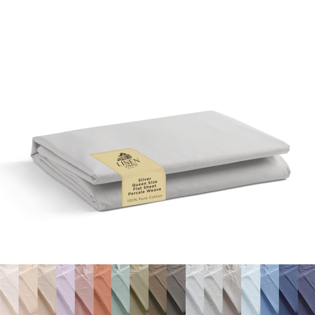 Linen Home Queen Size Flat Sheet Only 100% Cotton Percale, White