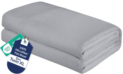 Royale Linens Queen Flat Sheet - Ultra Soft Brushed 1800 Microfiber Flat Sheets Only - Wrinkle Free & Stain Resistant - Hotel Quality Top Sheet for Bed (Queen, White)