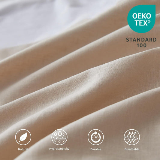 BISELINA French Linen Wrap Around Bed Skirt with Pleated Corner 14-Inch Tailored Drop Natural Flax Cotton Blend Basic Soft Cozy (14" Queen, Linen)