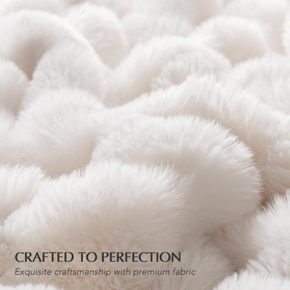 EverGrace Faux Rabbit Fur Bubble Throw Blanket, 60"x80", Ivory White